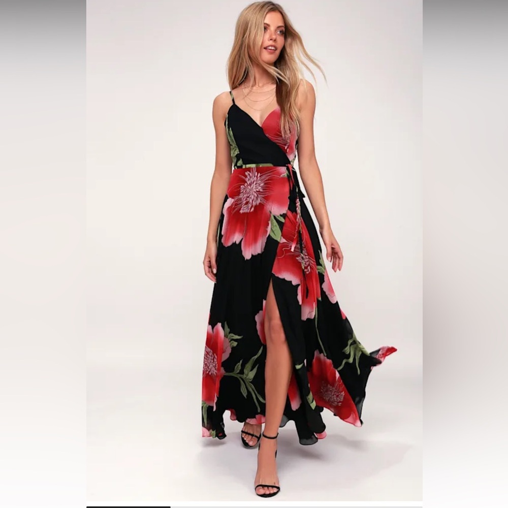 Lulu’s XL black floral wrap dress